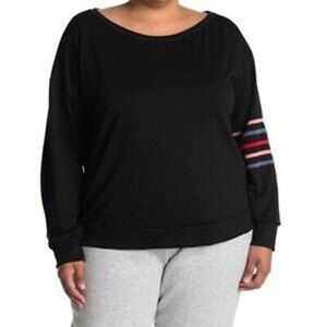 Knit Riot Striped Sleeve Top Plus Size 3X Scoop Neck Stretch Black NWT B13